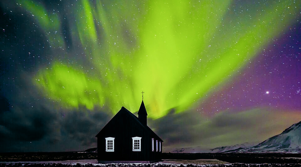 Beautiful Northern light over church in Iceland.jpg